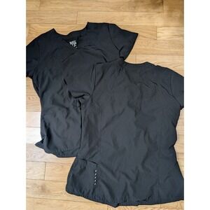 Barco One Women's Black Scrub Top Size Large Lot x 2 Uniform Top Pockets Scrubs